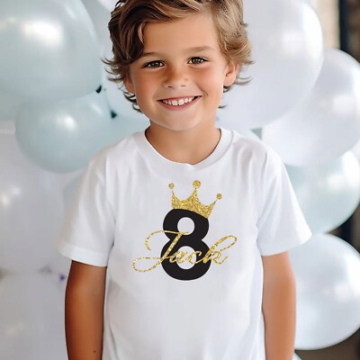 Baby-T-Shirt personalisiert individuell Namen 3 bis 11 Jahre, (3-11) Geburtstag Krone