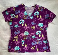 Women's Size Medium SB Scrubs Purple Floral V-Neck Scrub Top