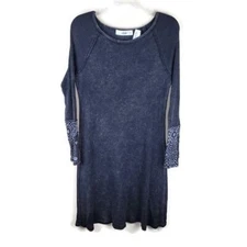 Able Womens Dress S Black Washed Waffle Knit Raglan Contrast Print Button Cuff