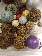 lot of decorative balls wicker rattan plastic twig wood for crafts or decoration