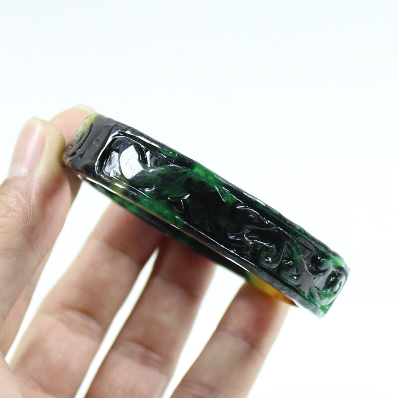 63mm Chinese Hand-carved Multi-Color Jadeite Jade Gems Bangle