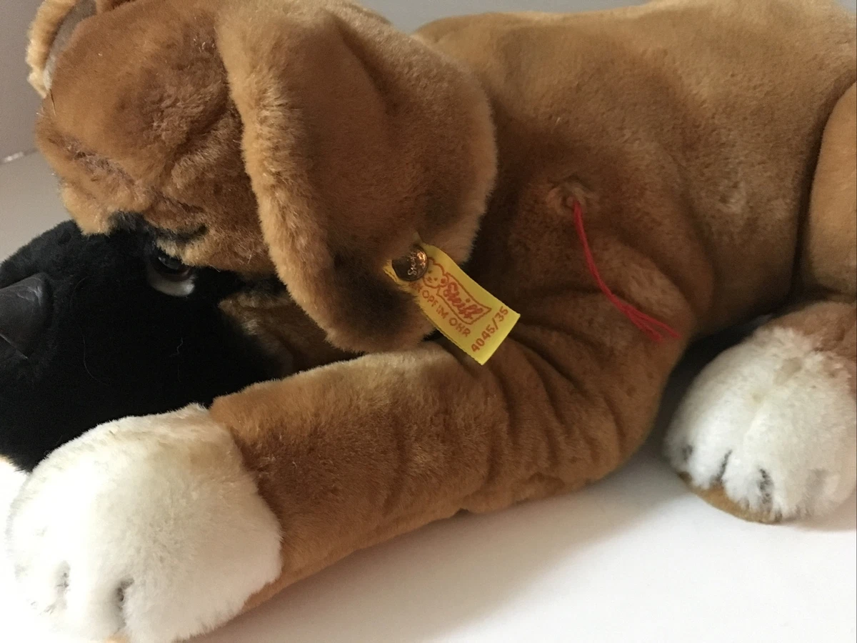 Vintage Steiff Bobby Boxer Dog Laying Down 4045 35 Plush 16