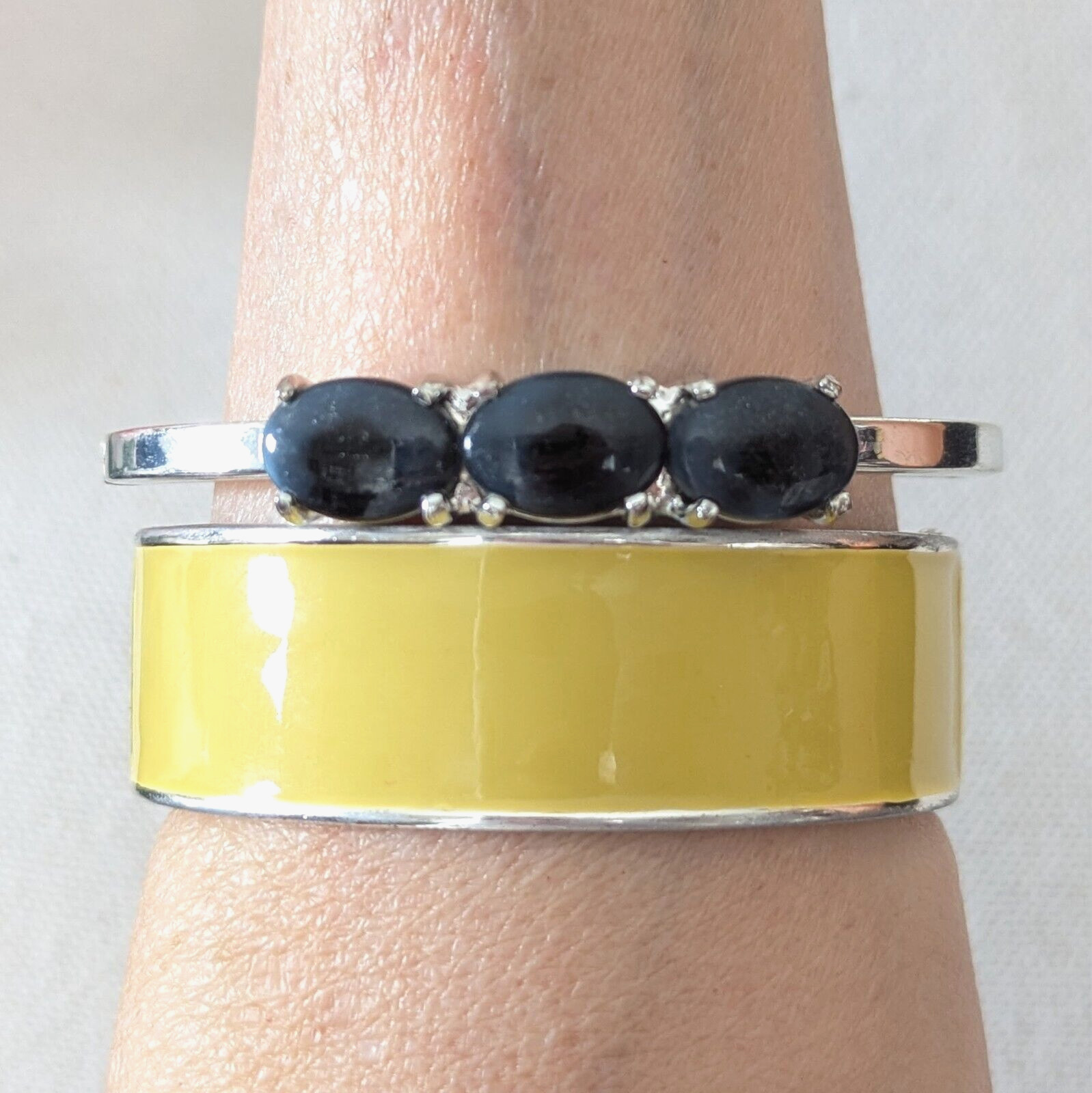 Stackable Bangle Bracelets Yellow Enamel Layered … - image 1