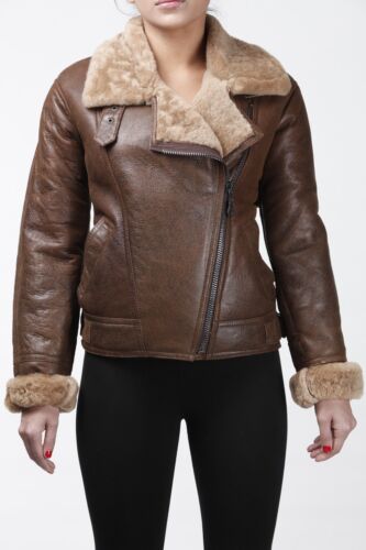 Kamelbraun Damen Winter B3 2. Weltkrieg Ingwer Lammfell Leder fliegende Jacke - Bild 1 von 10