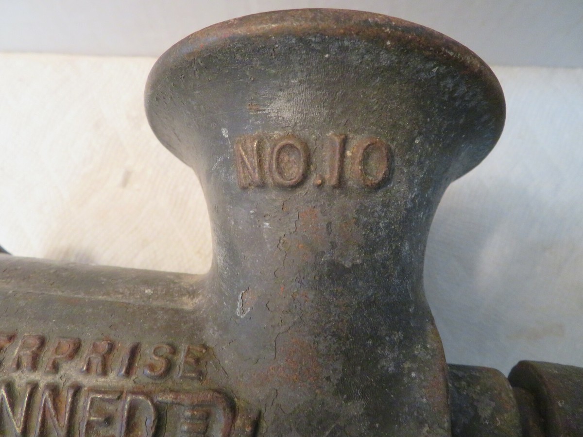 Antique Enterprise No.10 Tinned Meat Chopper Grinder Metal Wood