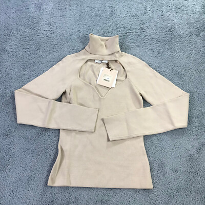 Nanushka Top Womens Extra Small Fah Cut-Out Knit Light Beige Turtleneck Top