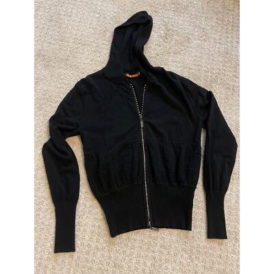 Belldini Black Ribbed Crystal Detail Zip Up Hoodie Medium