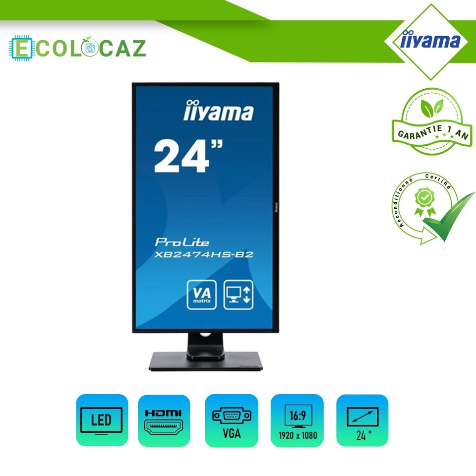 Ecran LED iiyama ProLite XB2474HS 24 pouces - LED -HDMI - VGA - Photo 2/3