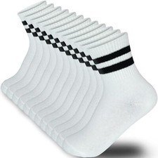 Cotton Stripe Socks Women  Men White Black M 6 Pairs
