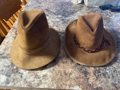 Lot of 2 Vintage Henschel Skullys Brown Suede Leather Cowboy Western Hats sz Med