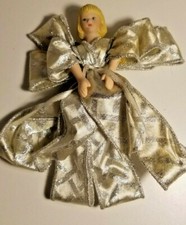 Vintage Angel Doll Ornament Ceramic  Ribbon Blonde Beautiful
