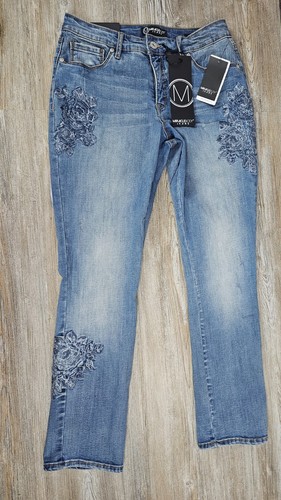 Miraclebody Jeans Womens 8 Promise Wide Cuff Crop Distress Embroider - Picture 2 of 24