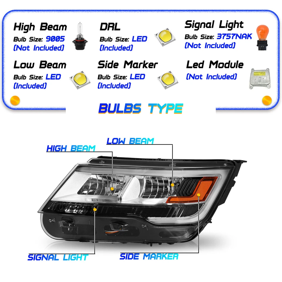 Fit 2016 2017 2018 Ford Explorer Limited/XLT/Platinum LED DRL Driver Headlight - Image 2 of 4