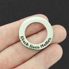 Black Lives Matter Stainless Steel Affirmation Circle Charms - BFS021-5482