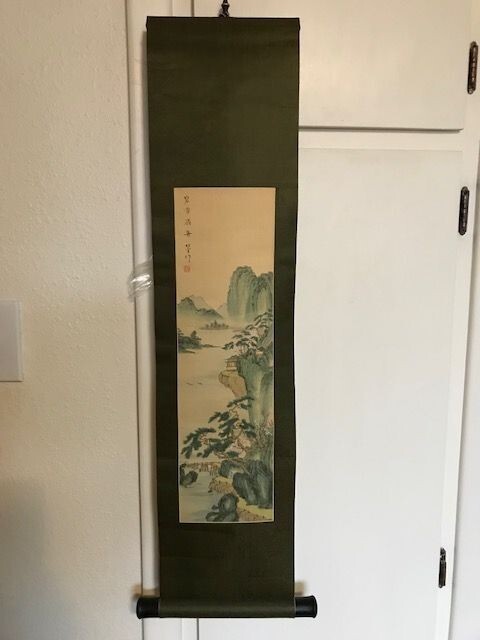 VTG Chinese Scroll Landscape Original Signed Painting on Silk
