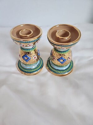 Ceramiche D Arte Mario SAMBUCO Candle Holders Hand Painted Gold