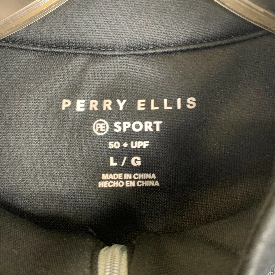 Mens Perry Ellis Large Blue Cotton Blend Long Sleeve Pull Over Half Zip Sweater  - Image 2 of 4