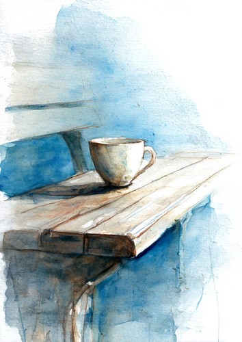 Coffee Cup Watercolor 5"x7" Print on Matte Paper | Peaceful Bench Artwork - Picture 3 of 18