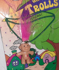 Vintage Wishing Star Troll Doll Necklace Good Luck PINK Hair 2" NEW Bingo Charm