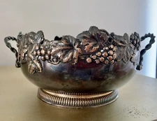 James W Tufts Boston Grapes & Vines Serving Bowl Silver Plate Stamped 1836