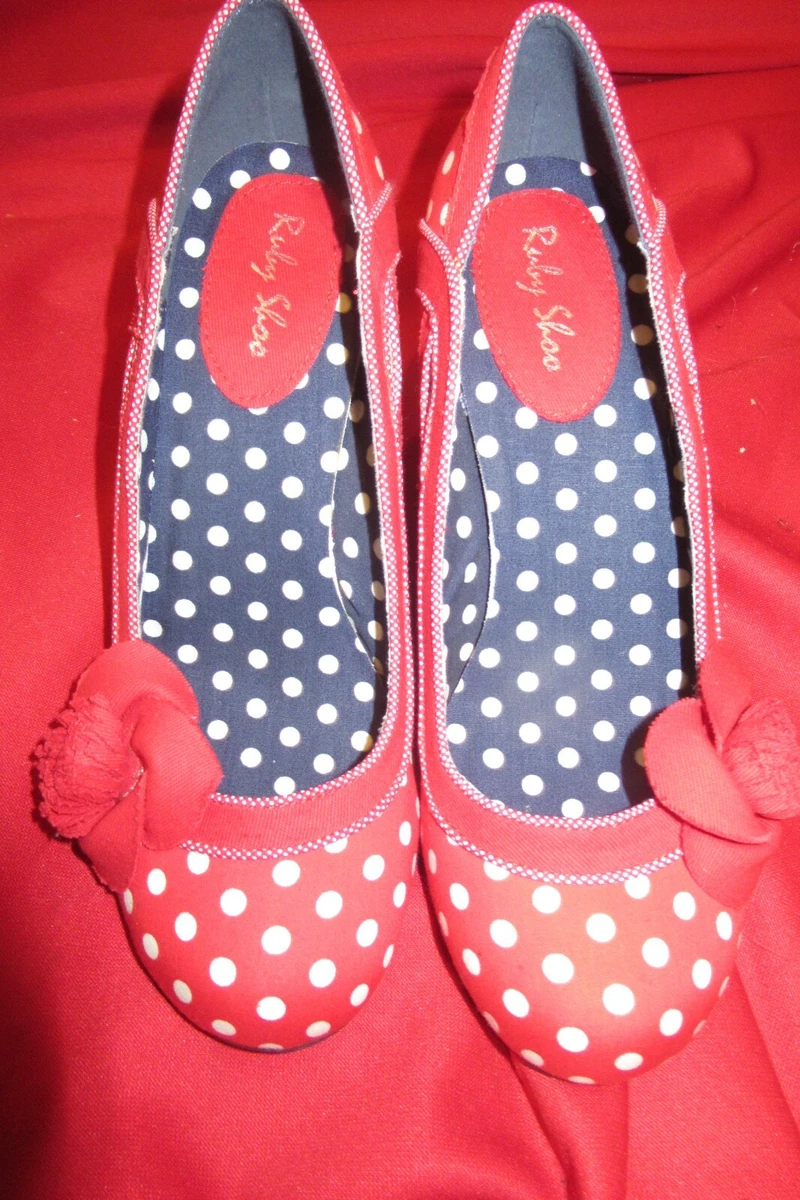 RUBY SHOO Red Polka Dot Miley Heels pumps sz 7 navy white | eBay