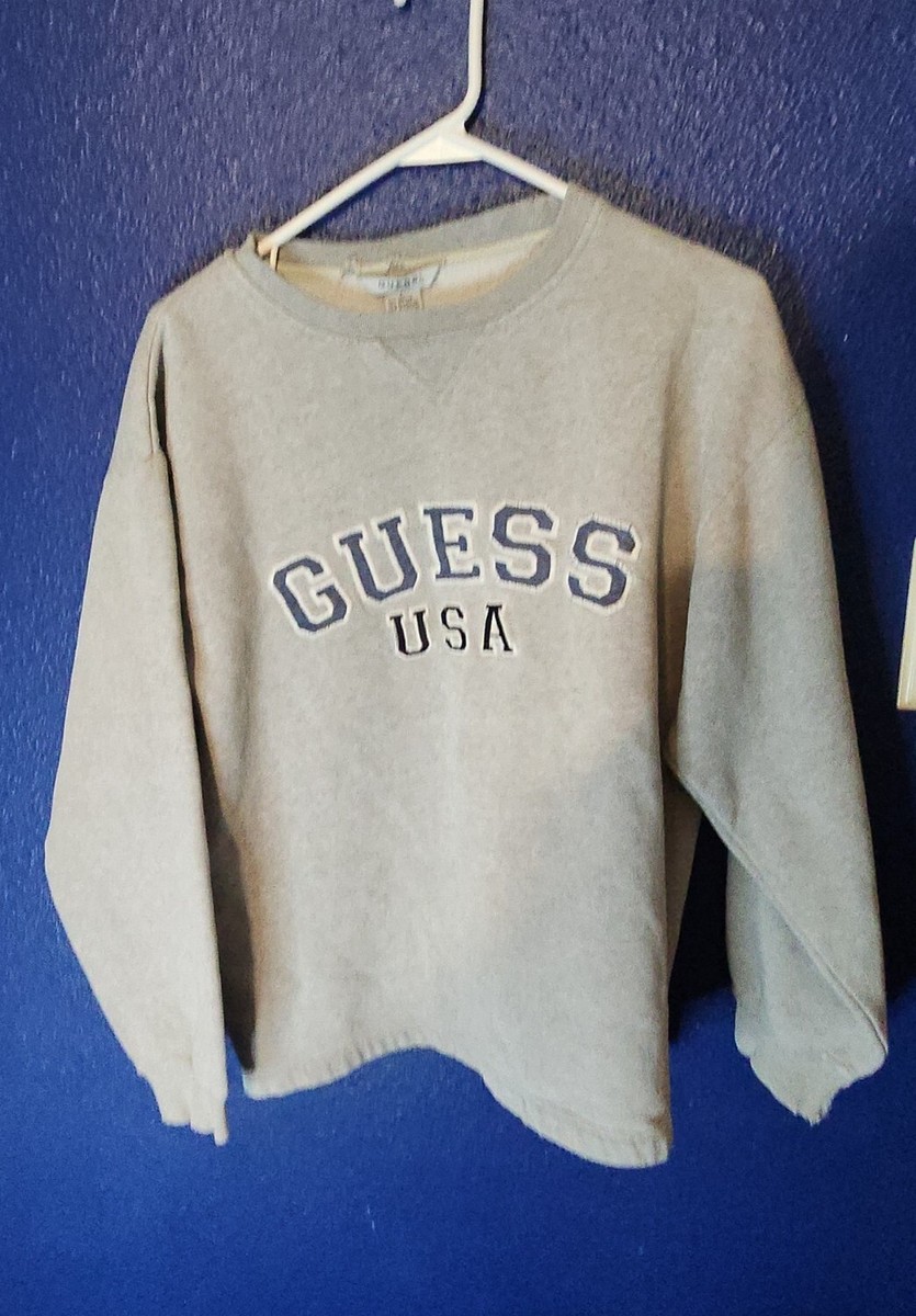 Vintage Guess Jeans USA Spellout Logo Sweatshirt Size L Gray | eBay