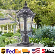19'' Solar Lamp Post Light Outdoor Black Pillar Dusk To Dawn With Remote Control