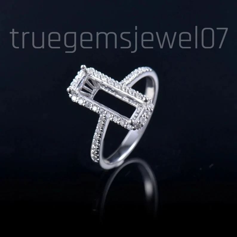 Anillo de compromiso semi montaje corte esmeralda 12x5 mm plata de ley 925 en blanco Foto 4 de 4