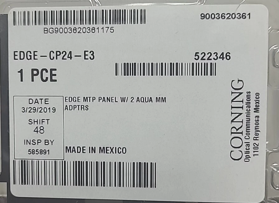 Corning EDGE MTP Panel w/ 2 Aqua MM Adapters EDGE-CP24-E3 NEW/SEALED Ships FREE  - Image 2 of 4
