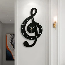 Music Wall Clock Analog Black Clock Musical Notes Creative Office Home Decor