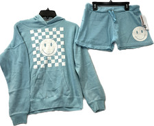 Vintage Havana Long Sleeve Pullover Hoodie And Shorts Girls Size L 14 Blue