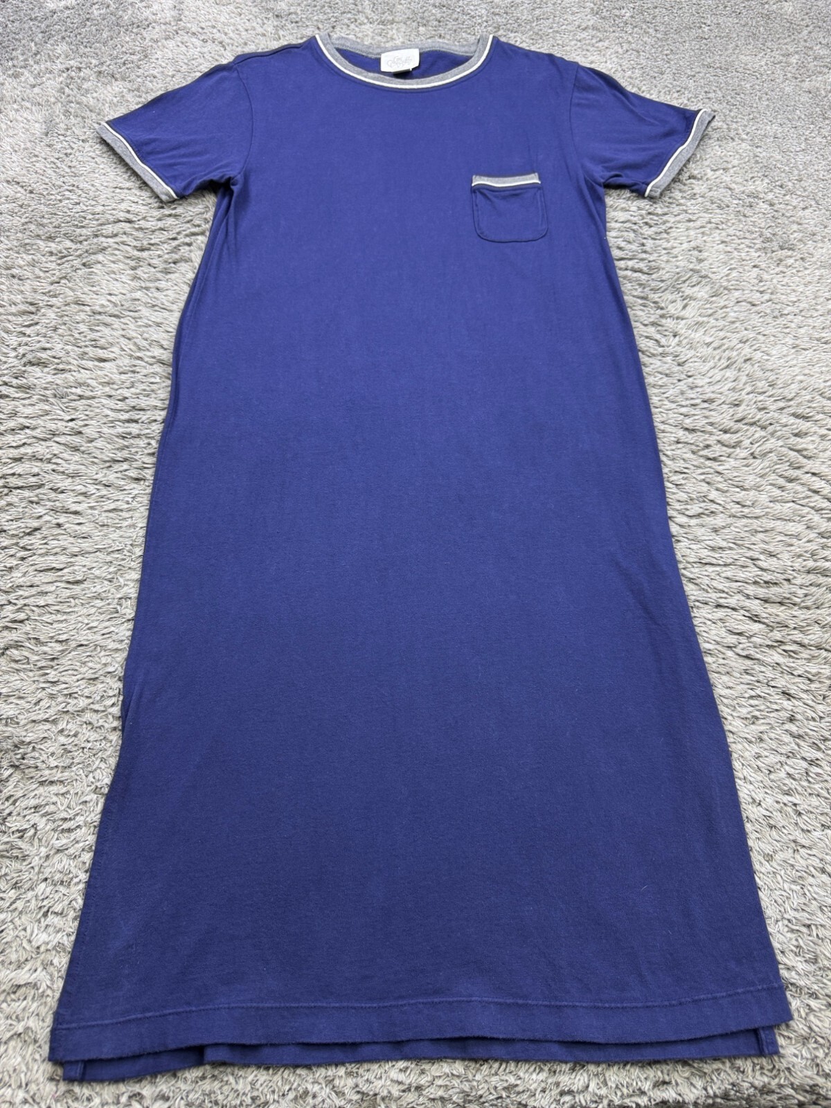 Go Softly Patio Dress Women Medium Navy Blue Short Sleeve Crewneck Housecoat Vtg