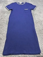 Go Softly Patio Dress Women Medium Navy Blue Short Sleeve Crewneck Housecoat Vtg