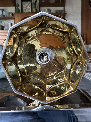 Vintage 1970s Amber Bubble Glass And Chrome Ceiling Light By Temde Austria - Picture 19 of 23