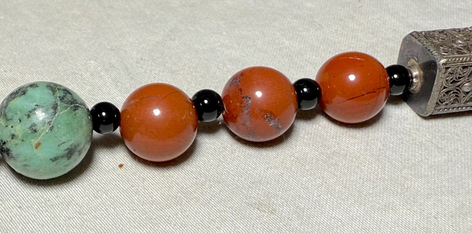 Handmade artisan red jasper sterling filigree silver turquoise onyx necklace - Image 4 of 4