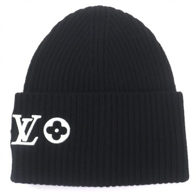 tLOUIS VUITTON ブラック ビーニー M77872 LOUIS VUITTON M77872 Beanie LV Headline 100 Wool Hat Knit Cap