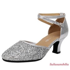 Women's Glitter Ballroom Dance Shoes Ankle Strap Kitten Heel Party Sandals