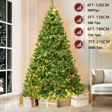 4/5/6/7FT Christmas Tree with LED Lights Artificial Tree Pine Bushy Holiday Xmas