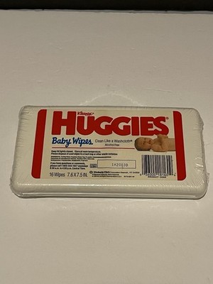 Vintage Kleenex Huggies Baby Wipes new sealed 1990 As-is CA 16 Count
