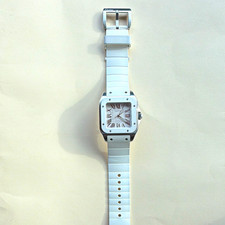Cartier Santos 100 Automatic 38mm Silver Dial Roman White Rubber Strap