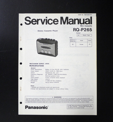PANASONIC RQ-P265 Stereo Cassette Player Service Manual o90