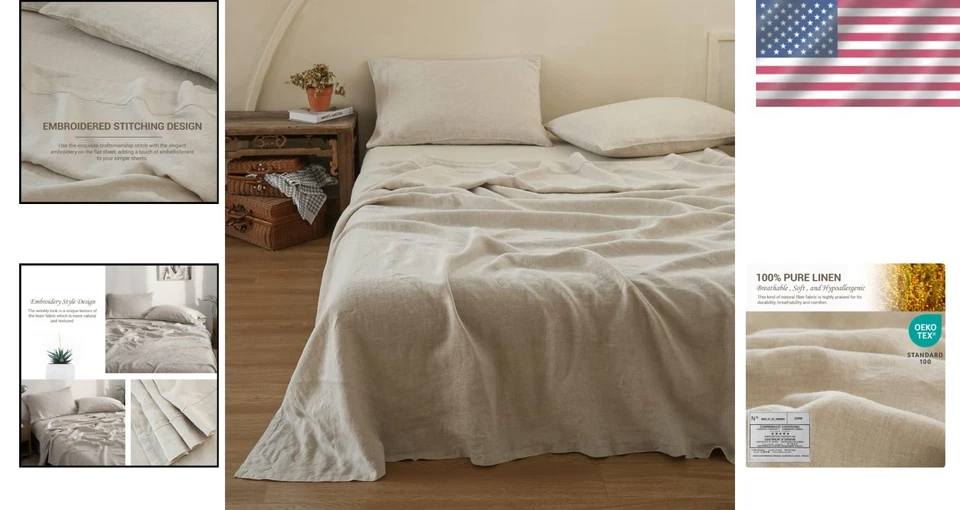 French Flax Linen Flat Sheet - Soft and Breathable - Image 2 of 4