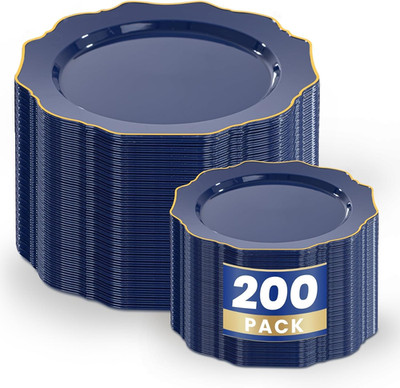200Pcs Blue Plastic Plates - Navy Blue Plates Disposable - Heavy Duty Plastic Pl