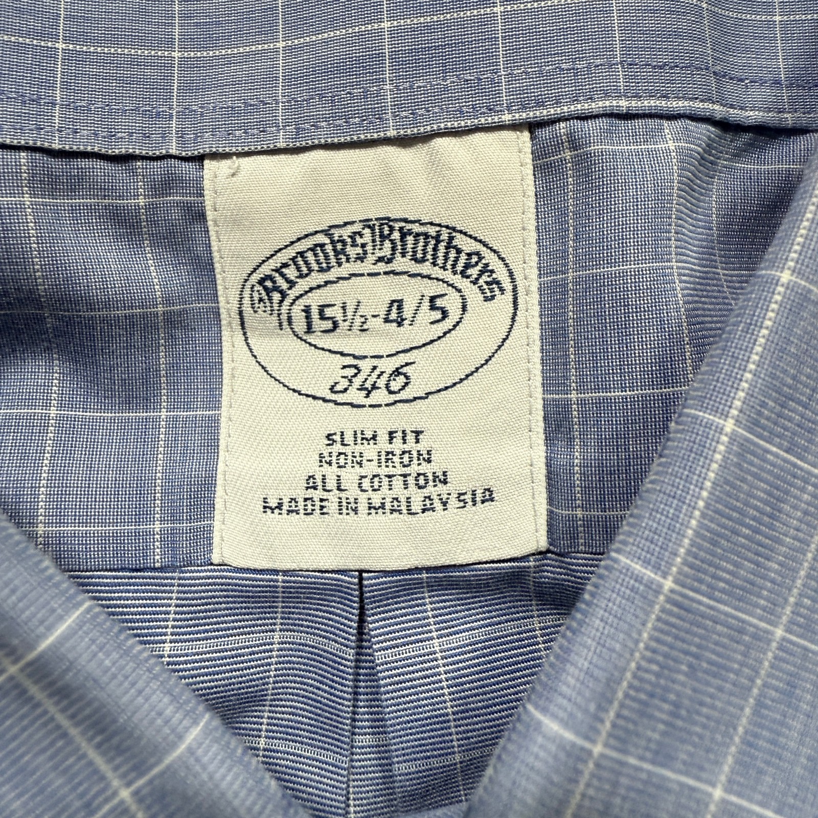 Brooks Brothers Shirt Men 15.5 - 4/5 Blue Windowpane Plaid 346 Slim Fit Non Iron thumbnail 6