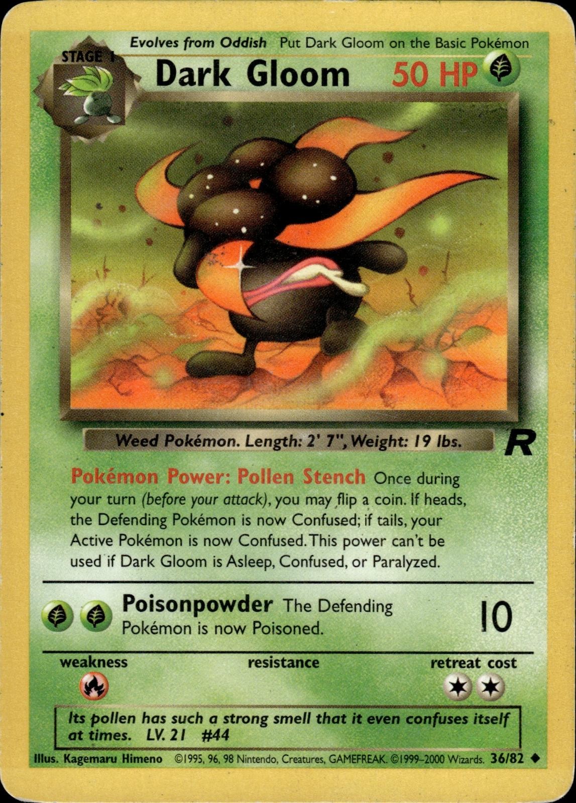 Dark Gloom 36/82 Uncommon Team Rocket Pokemon Unlimited Moderately Played