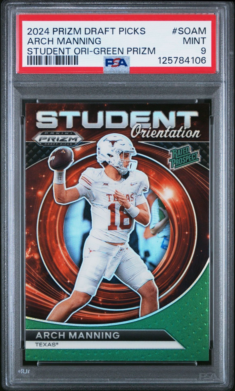 2024 Prizm Draft Picks Arch Manning Student Orientation Green Prizm PSA 9 RC