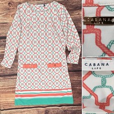CABANA LIFE WOMENS DRESS Sz MEDIUM CORAL GREEN GEOMETRIC TUNIC RESORT UPF 50+