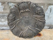 Vintage 12.5" Ornate Bronze Bowl Dish Hammered Embossed Floral Footed Home Decor