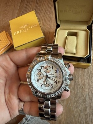 Breitling Super Avenger 36mm Diamond Bezel White Dial Chrono Date Box Papers