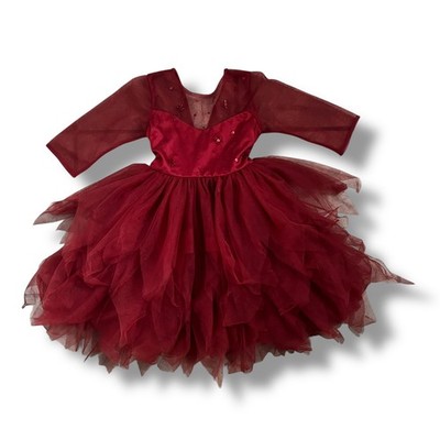 Luna Luna Collection Girls Red Merlot Long Sleeve Amber Tulle Dress Size 2T